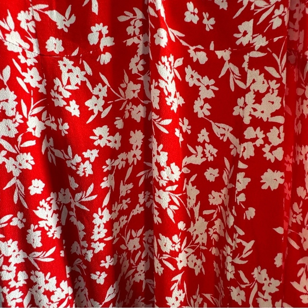 & Other Stories Red Floral Puff Sleeve Slit Midi Dress size 12 - Picture 8 of 13